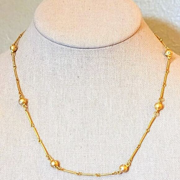 Unbranded Gold Tone Chain Link Crystal Set Satin Ball Necklace - Picture 1 of 8